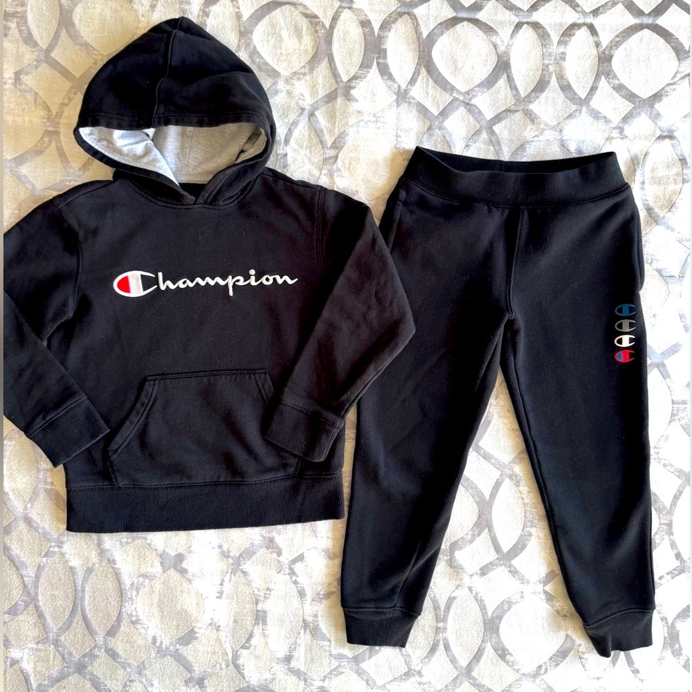 Champion Kids Black Hoodie and Jogger Sweatpant Set Size Small